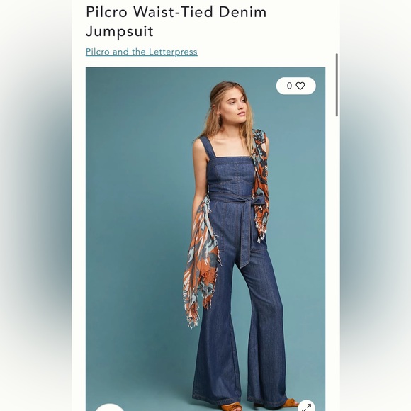 Anthropologie Pilcro Waist-Tied Denim Jumpsuit Size 8 - Picture 1 of 5